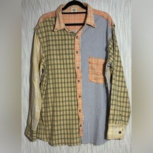 Love Men's Casual Patchwork Shirt - Orange, Blue, Cream